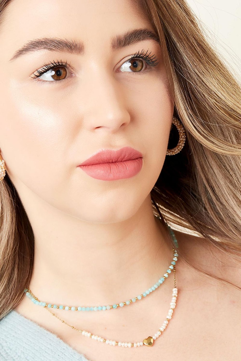 Hoop earrings halfround with colorfull beads Pink Stainless Steel h5Picture2